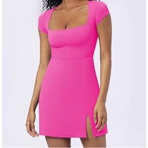 Casly‎ Lamiit Pink Square Neck Cap Sleeve Side Slit Bodice Mini Dress XS Lined
